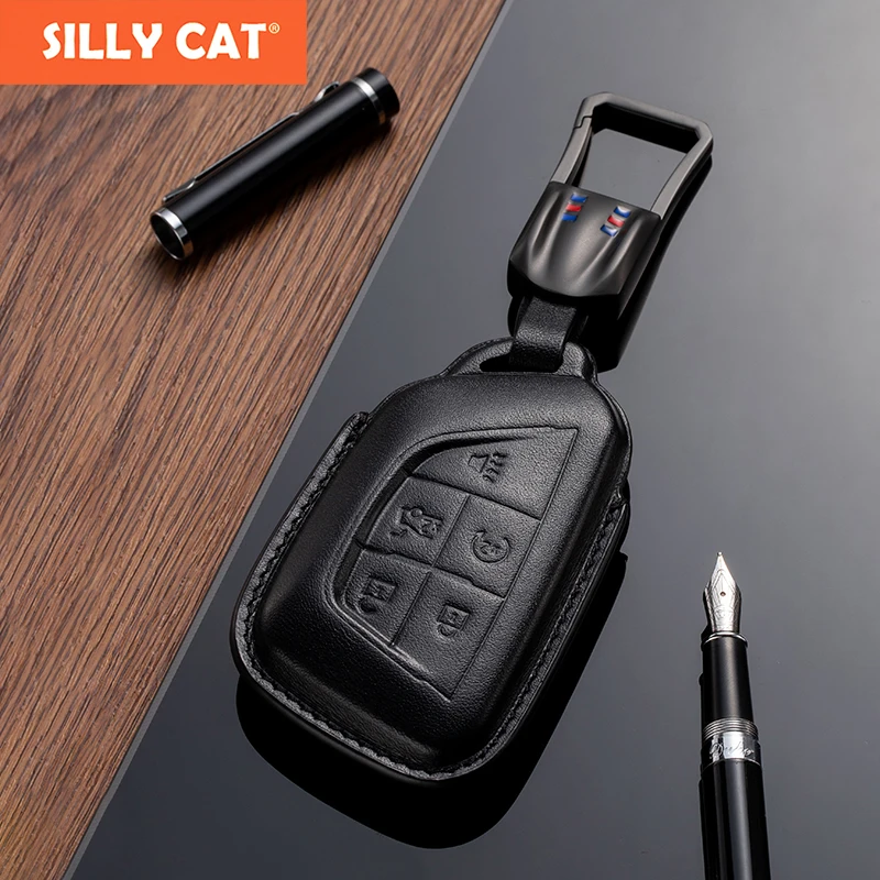 

Top Layer Cowhide Car Key Fob Case Cover Bag Protector Suitable For Cadillac Key Fob Cover Case CT4 CT5 Key Cover Case