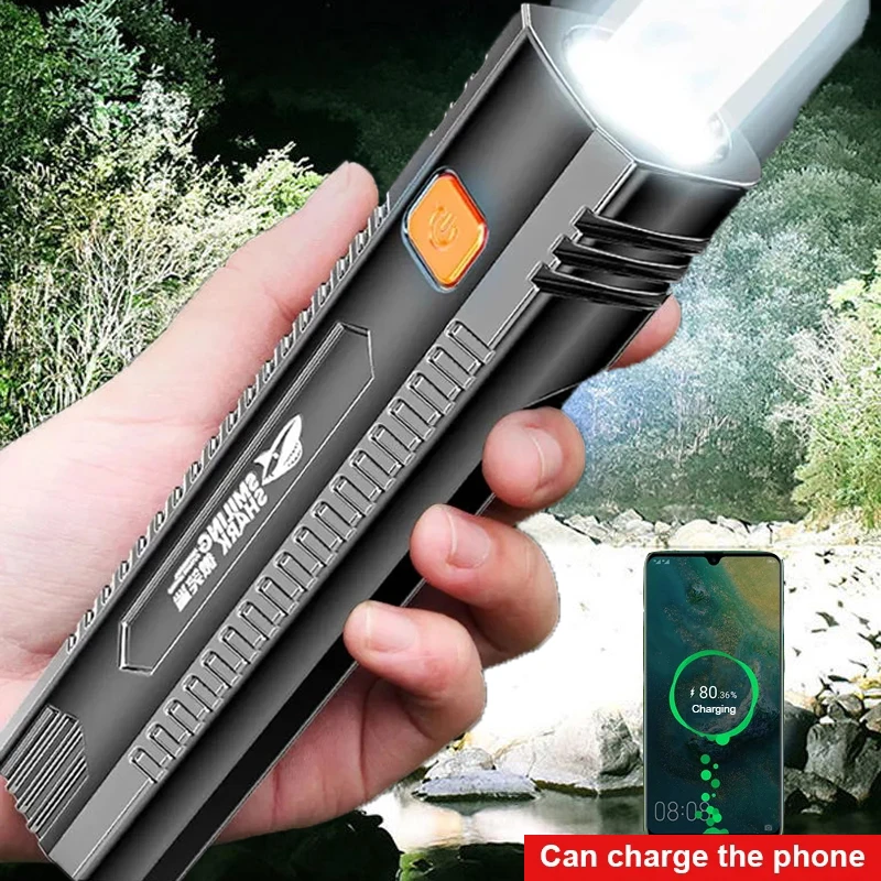 

Карманный Перезаряжаемый USB фонарик с внешним аккумулятором для кемпинга, походный светодиодный фонарик, водонепроницаемый фонафонарь с у...