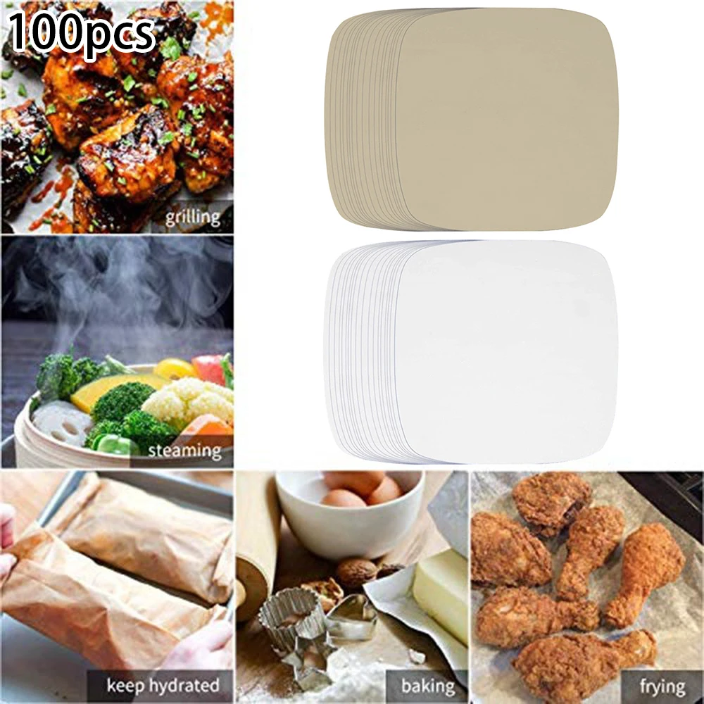 

100PCS Air Fryer Non-stick Baking Paper Square Non-porous Silicone Oil Paper HD9220 Air Fryer Baskets Grill+Pins Baking Tools