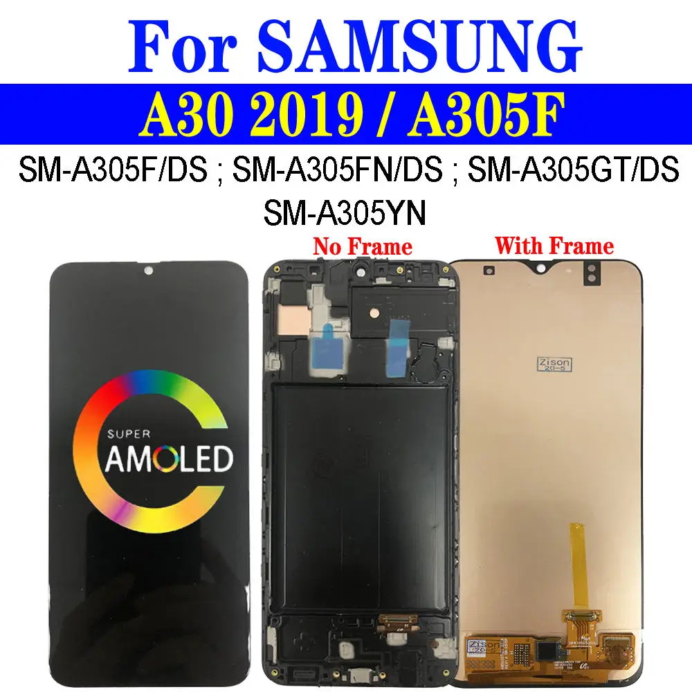 ЖК-дисплей Super AMOLED для Samsung Galaxy A30 2019 A305F, дисплей с рамкой A305 A305FN A305GT A305YN, сенсорный экран с дигитайзером в сборе