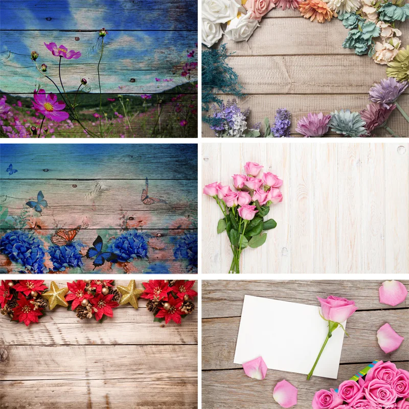 

Vinyl Custom Photography Backdrops Flower and Wooden Planks Theme Photography Background 200526JK-002