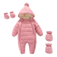 baywell infant baby girl boys winter thicken jumpsuits zipper down jacket pompom hooded jumpsuitglovesshoes 0 24m