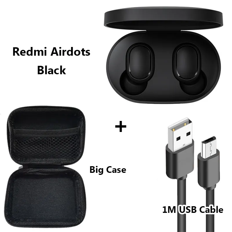 Add Cable Big Case Xiaomi Redmi Airdots беспроводные Bluetooth наушники стерео TWS с микрофоном Handsfree AI управление Bluetooth 5,0 гарнитура Bass Eeadphones - Цвет: Add Cable Big Case
