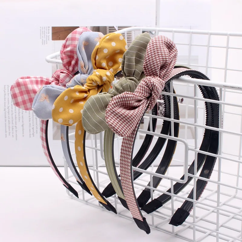 

2021 Plaid Print Bunny Ears Bow Hairband Girls Kids Headband Children Hair Hoops Bezel Hair Bands Accessories Headdress