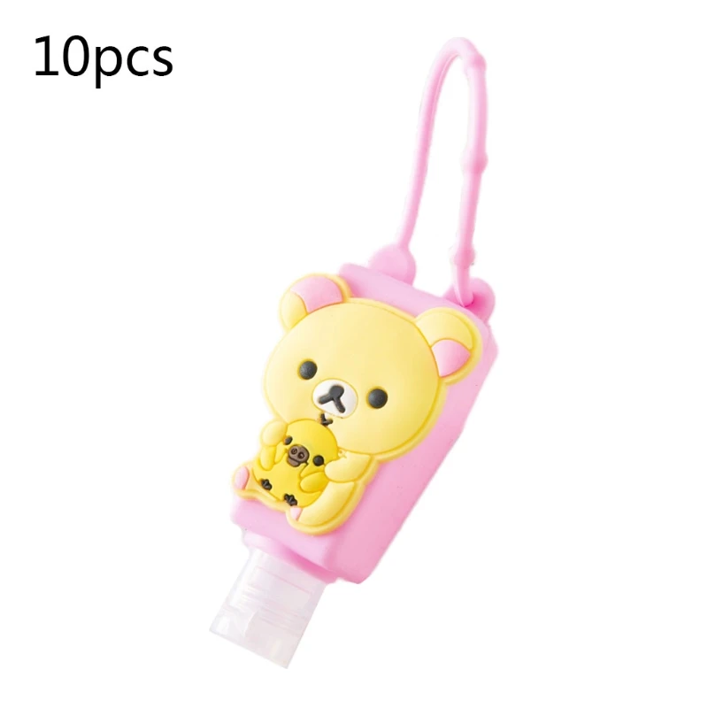 10Pcs 30ml Mini Empty Bottles with Cartoon Animal Silicone Holder Keychain Clear Hand Sanitizer Refillable Containers | Красота и