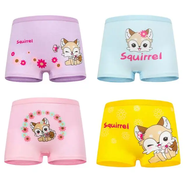 

4Pcs Lot Baby Girls Panties Kids Underwear Cotton Children's Briefs Cartoon Cat Squirrel Designs Shorts Soft Breathable ZL70