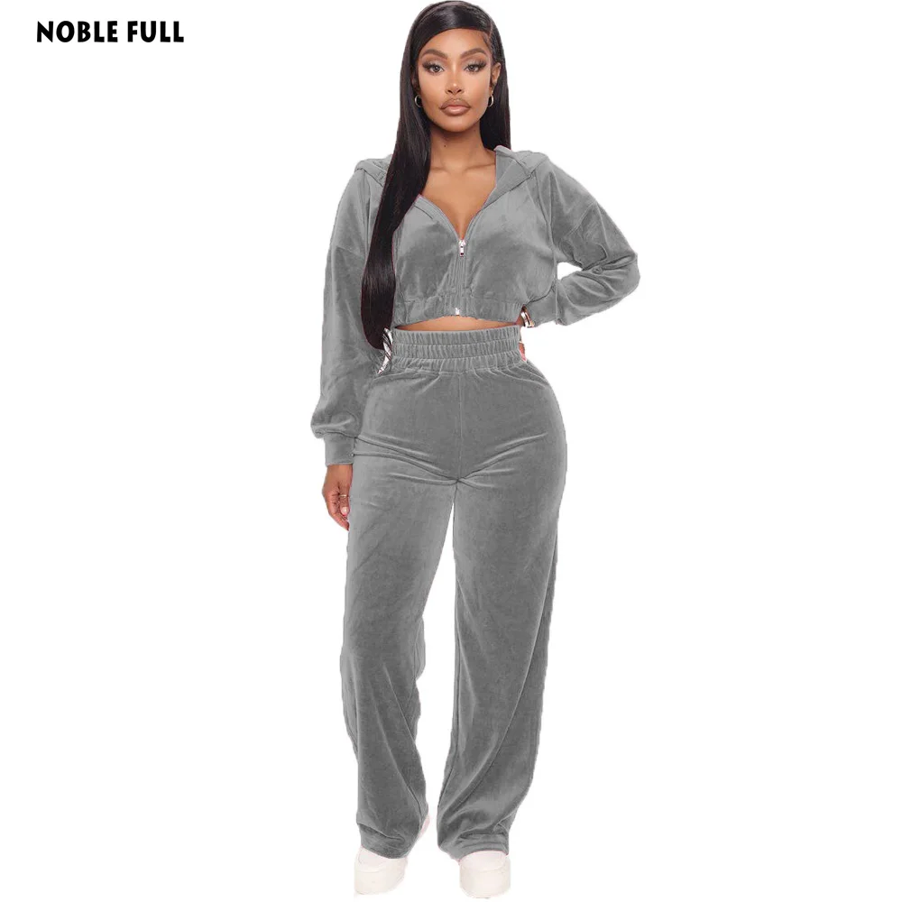 

Осенне-зимний бархатный женский комплект, толстовки на молнии, топы, прямые штаны, комплект из двух предметов, спортивный костюм, спортивный...