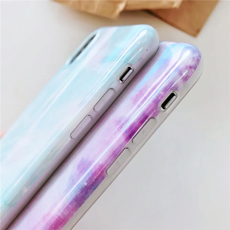 Глянцевый роскошный лазерный мраморный чехол Aurora для телефона iPhone 11 Pro XR XS Max X 10 8 7