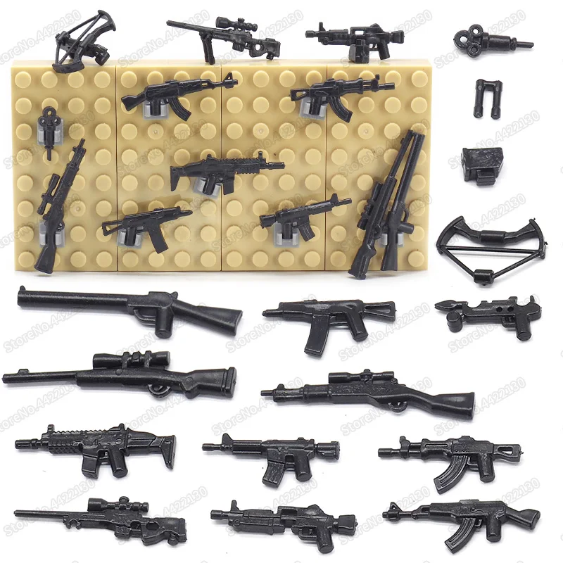 Фигурки оружия из строительных блоков военной экипировки, огнестрельных моделей, солдат и подарков на Рождество для мальчиков.