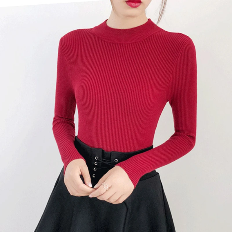 2021 Autumn Winter Women Pullovers Sweater Knitted Korean Elasticity Casual Jumper Fashion Slim Turtleneck Warm Female Sweaters | Женская