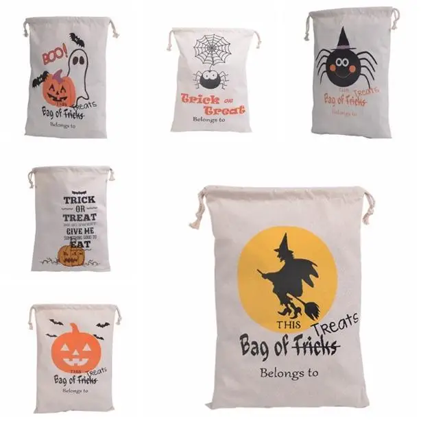 

Cotton Canvas Halloween Sack Children Favor Gifts Candy Gifts Bag Party Pumpkin Spider Treat or Trick Drawstring Bags Wholesale