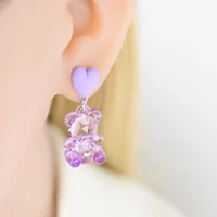 cubs korea sweet transparent needle bear earrings for women without pierced ear cute blue pink purple girlfriend gift earrings
