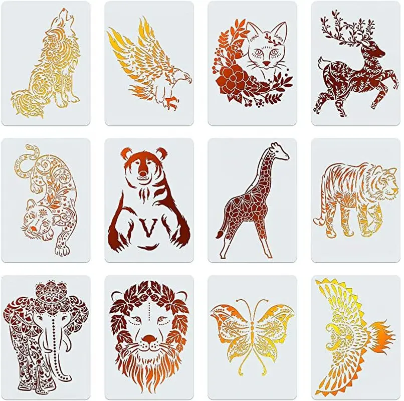 

12 Types Animal Stencils 8 X 12 Inch Painting Templates for DIY Art Crafts Painting on Wood Canvas Wall Furniture Decor