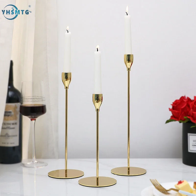 

YHSMTG European Candlestick Wrought Iron Romantic Single Head Candle Holder Gilded Fashion Wedding Decoration Table Decoration