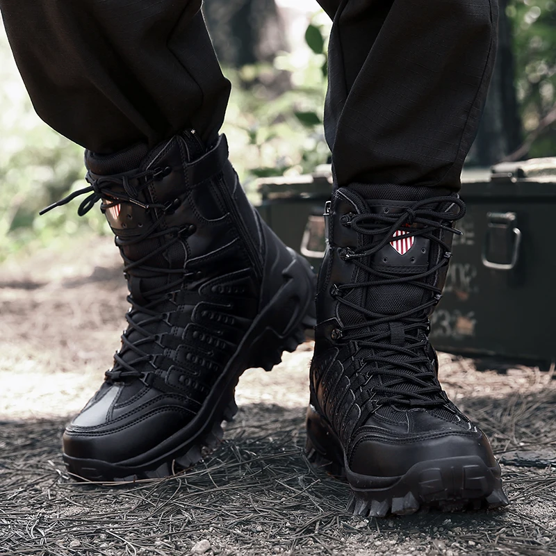 

New Hiking Shoes Black Brown Military Boots Men's High-top Tactical Shoes High-quality Non-slip Military Boots Men's Size 39-47