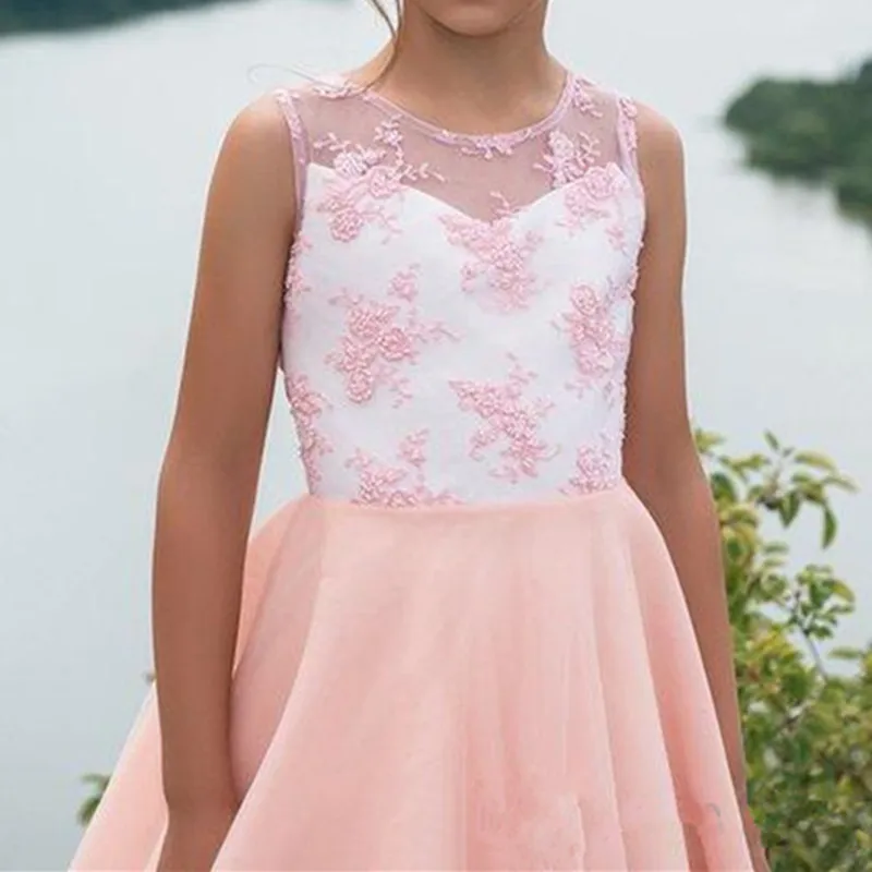 Шифоновые платья с цветами для девочек причастия свадьбы дня рождения