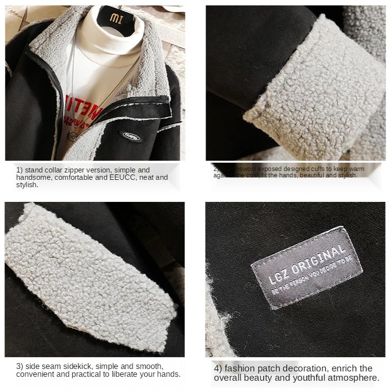 

2020 Thicken Lambswool Autumn Winter Men Jacket Parka Men Korean Casual Coat Streetwear Warm Male Streetwear Thermal Coats M-5XL