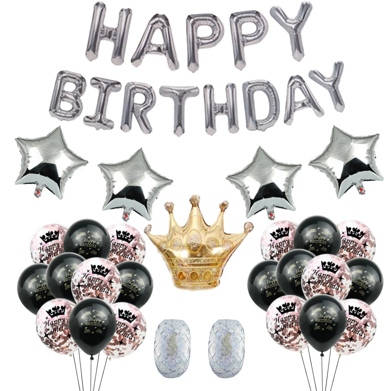 

ZLJQ День Рождения украшения цифровой воздушный шар "Конфетти" алюминиевая фольга Корона серебро с днем рождения баннер комбо набор Supplise