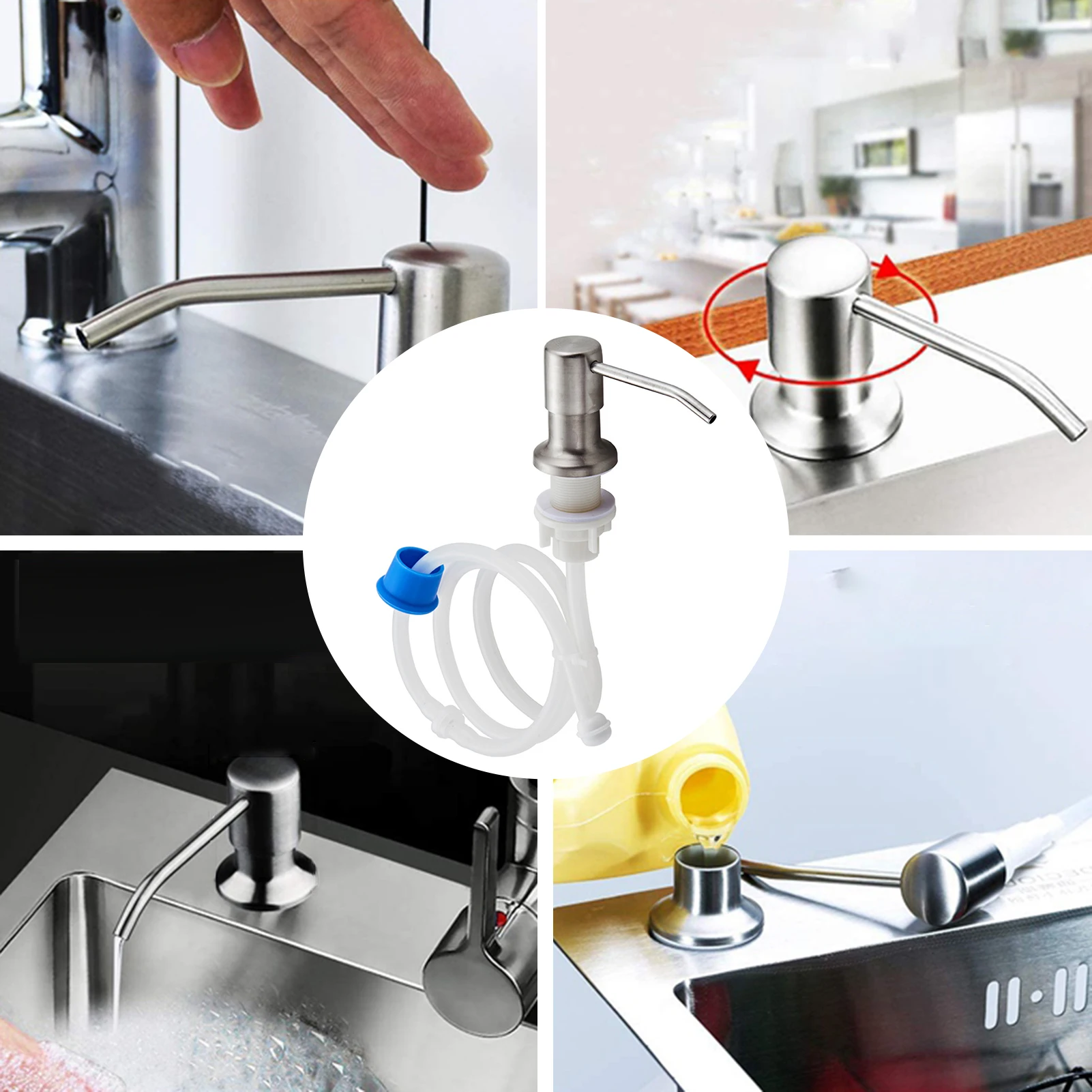 

Stainless Steel Kitchen Sink Soap Dispenser Pump Head With Extension Silicone Tube For Bathroom gifts