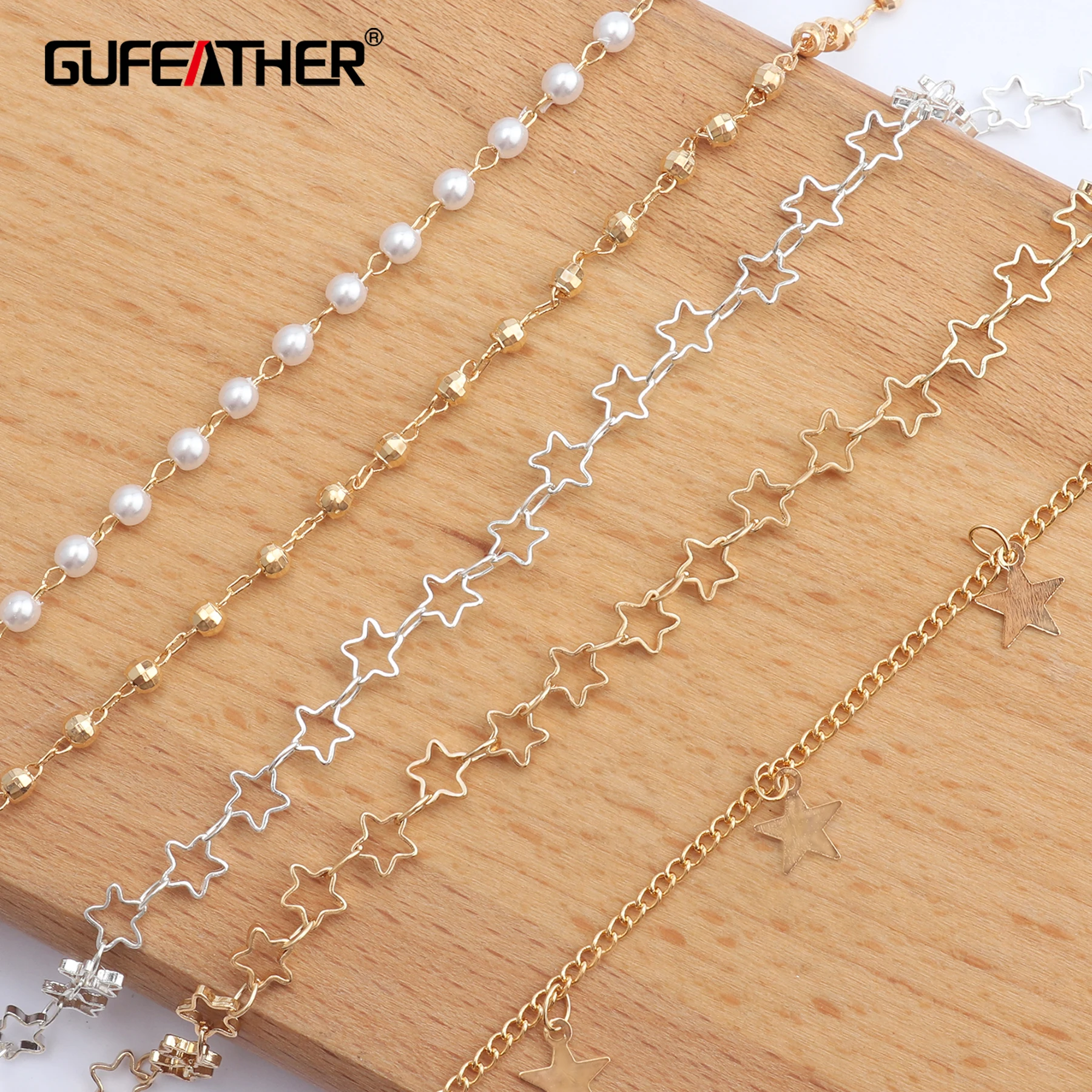 

GUFEATHER C46,jewelry accessories,pearl star chain,pass REACH,nickel free,18k gold plated,diy necklace,jewelry making,3m/lot