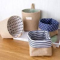 1pc sack sundries organizer laundry basket home decor stripe hanging pocket organizer for cosmetic cotton linen storage baskets
