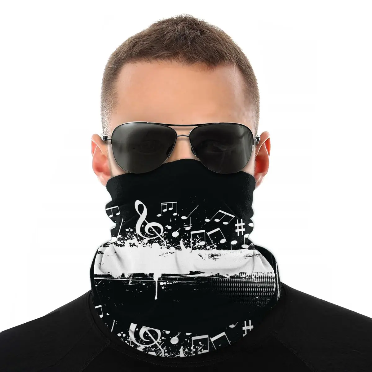 

Music Notes Scarf Half Face Mask Unisex Fashion Neck Gaiter Tubular Bandanas Windproof Headband Cycling Hiking