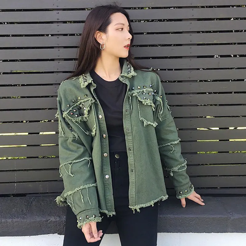 Женская джинсовая куртка однобортная Свободная из денима с длинным рукавом и