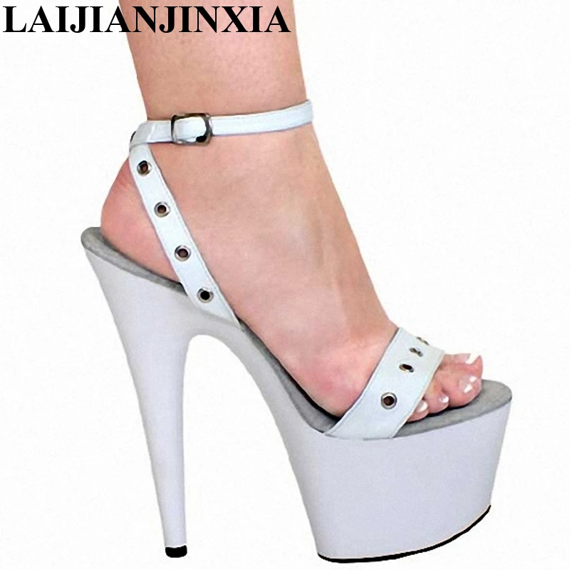 New White Shoes 17CM Sexy Super High Heel Sandals Platforms Pole Dance / Performance /Star/Model Dance Shoes