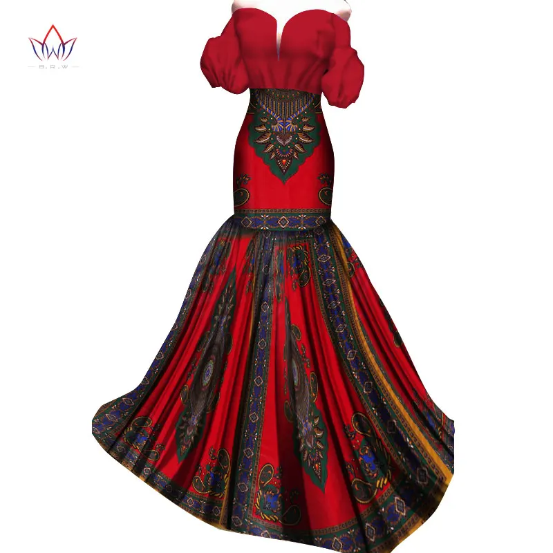 Summer Dress Maxi African Dresses for Women Off Shoulder Dresses Women Strapless Vestidos Elegant Printed Clothing Unique WY4056