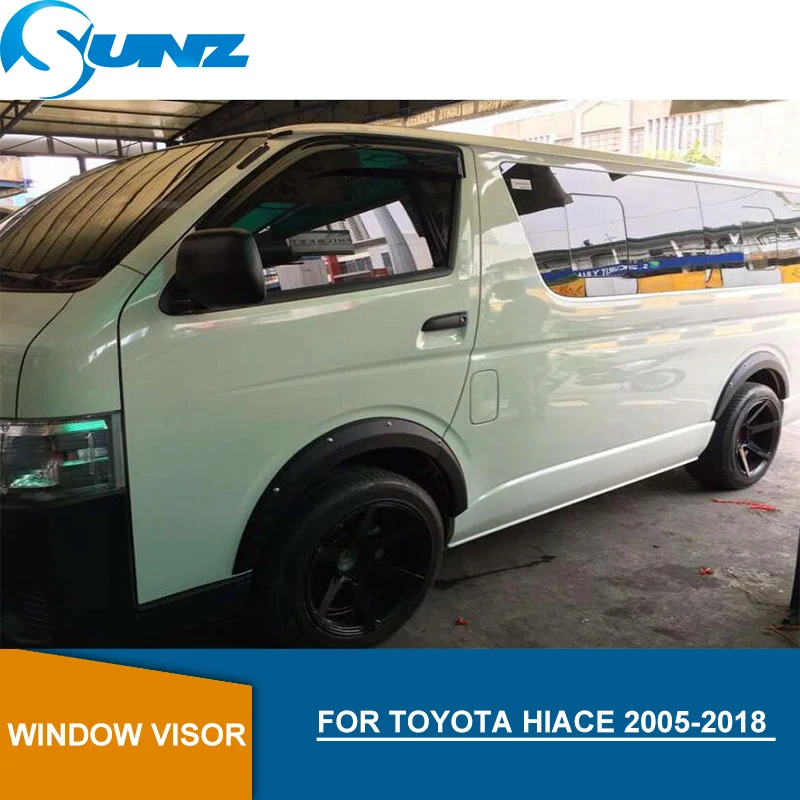 Черные дефлекторы бокового окна, защита от дождя для Toyota Hiace 200 2005- Winodow, козырек, дефлектор от солнца, защита от дождя, защита от солнца, SUNZ
