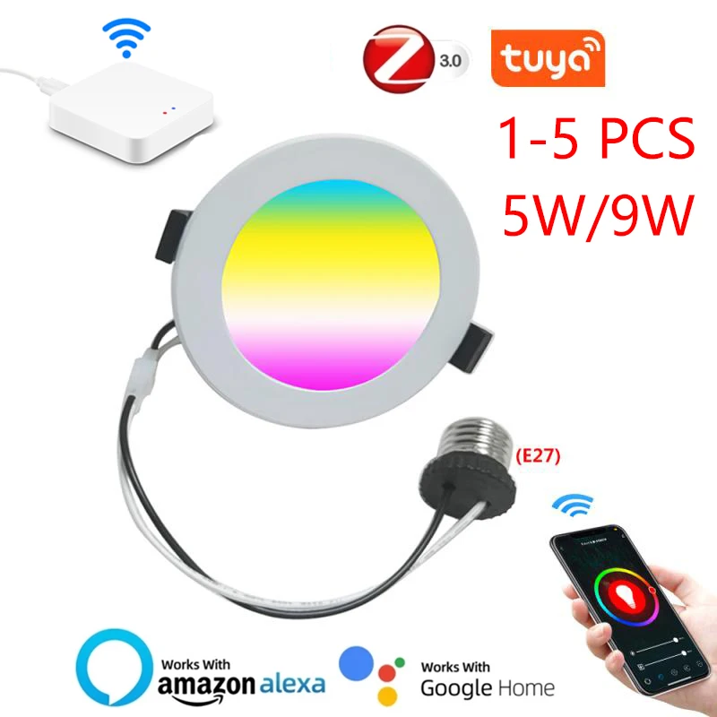 

ZigBee 3.0 Tuya LED Downlight Smart Life Dimming Spot Lamp 5W 9W RGB Change Warm Cool Light Bulbs Work With Alexa Google Home