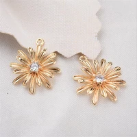 new real gold color plated brass crystal flower charms for diy necklace pendant bracelet jewelry making accessories material