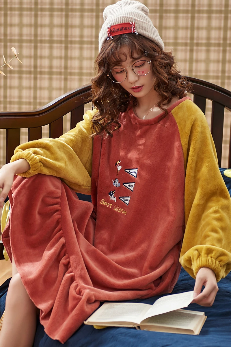 Милая Ночная рубашка 2019 фланелевая зимняя теплая женская ночная в стиле пэчворк