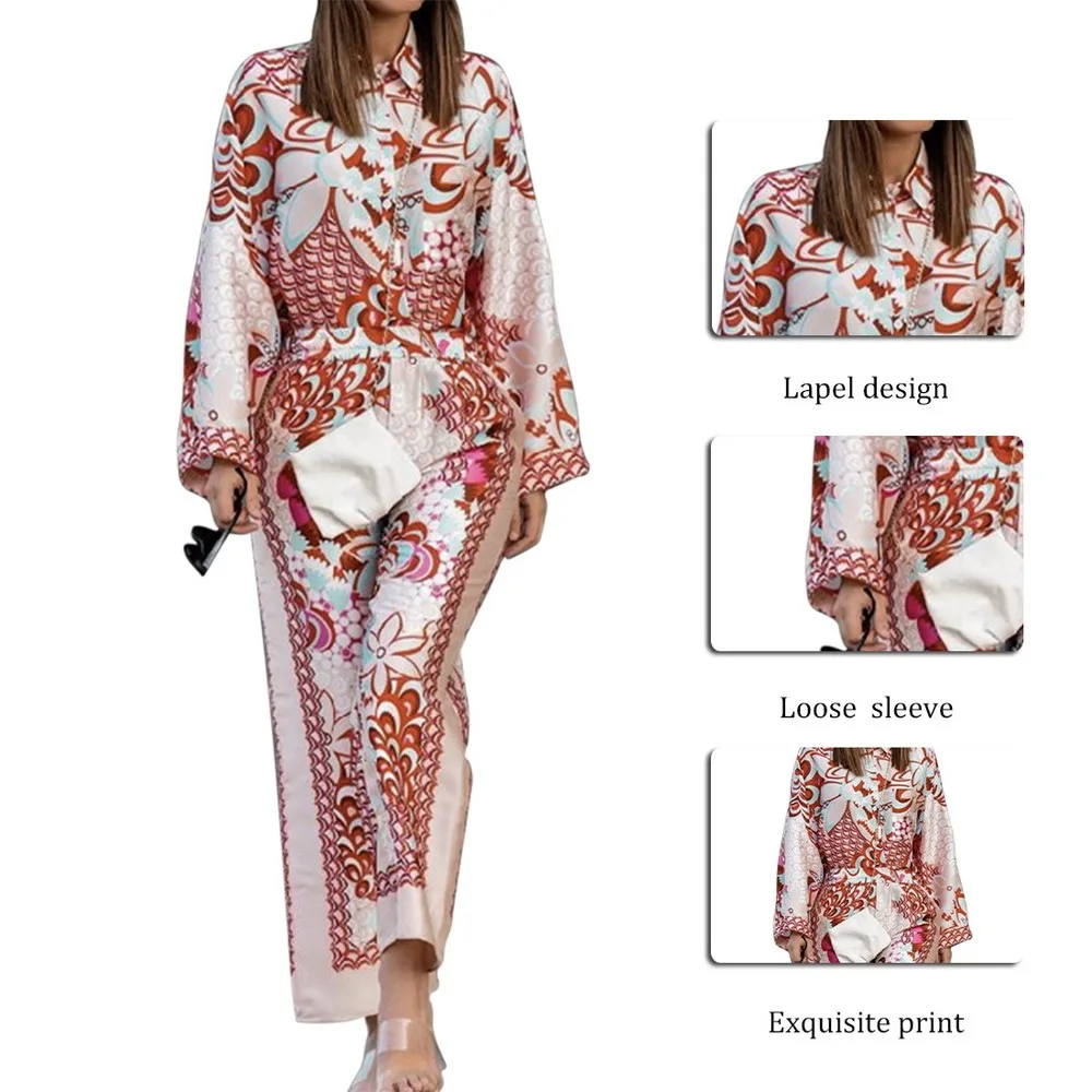 

2021 Elegant Woman Red Print Shirt Suits 2021 Spring Fashion Ladies Indie Folk Suits Ladies Vinatge Beach Suits