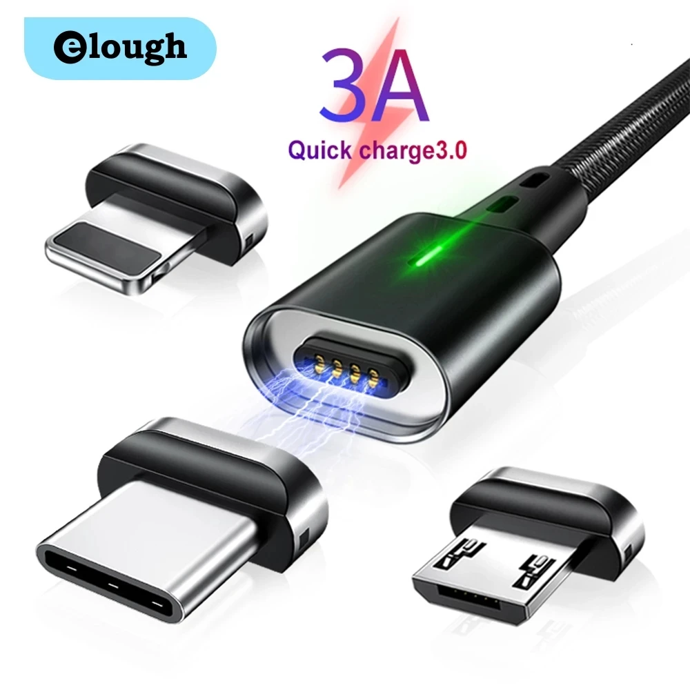Elough-cargador magnético rápido 3,0 4,0, Cable Micro USB para iPhone 8, POCO...