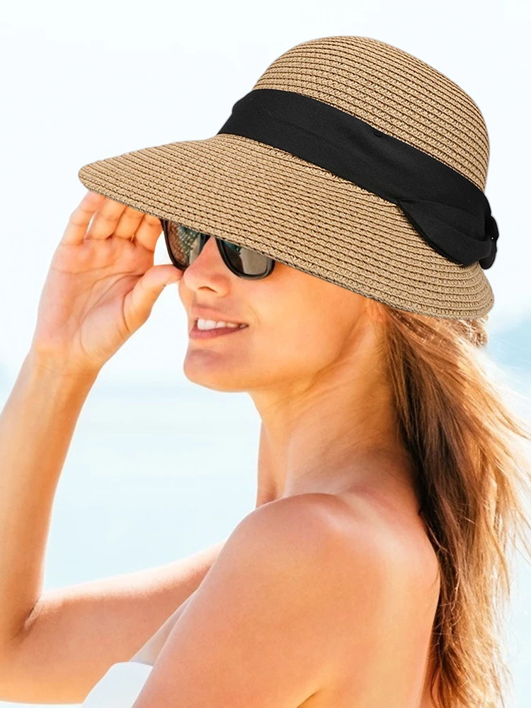 

Summer Women's Boater Beach Straw Hat Travel Summer Ladies Casual Panama Cap Floppy Sun Breathable Hats For Women