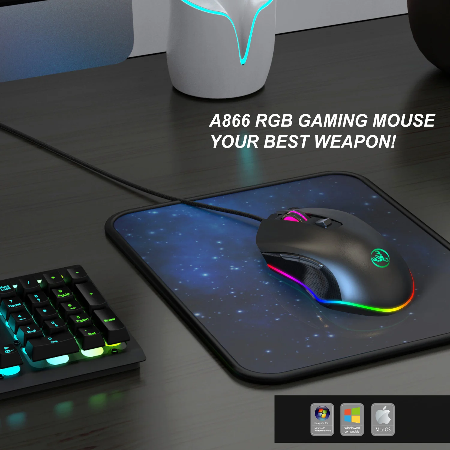 Новая A866RGB подсвечиваемая проводная мышь esport игровая мышь Четыре регулируемые до 6400 точек/дюйм