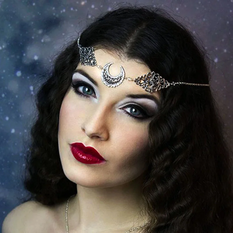 Best Selling Vintage Style Hollow Moon Argyle Head Chain Crystal Stone Beads Hair Jewelry for Women | Украшения и аксессуары