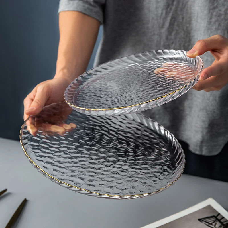

High-end Glass Plate Fruit Platter Thick and Durable Fruit Salad Plate Dessert Plate Cake Large Plate Flat Plate Traysdecorative
