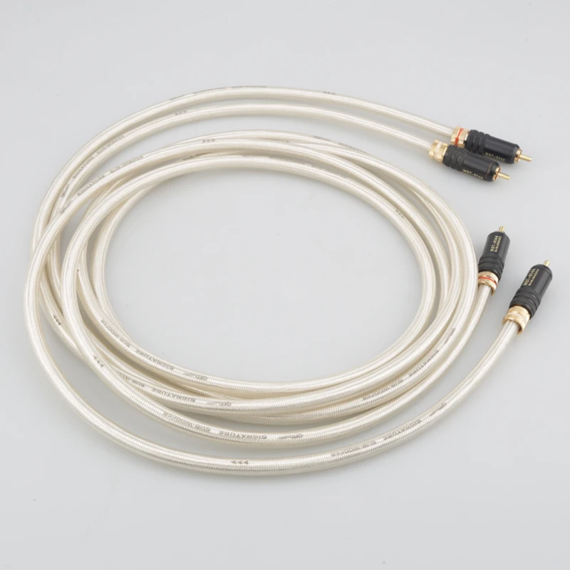 Free shipping Hifi Signature OFC Silver Platedr Interconnect Cable With 0144 Gold Plated RCA plugs | Audio & Video Cables