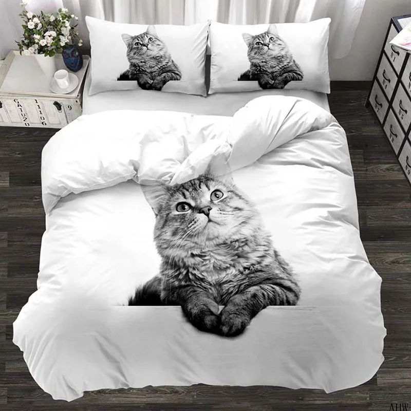 

Bedroom Quilt Duvet Pillow Cover Bedding Set Dragon Li Cat 3D Printed Bed Linen Polyester Home Textile Colorfast Queen King Size