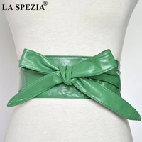 green women belt leather cummerbunds for women wide waist belt bow self tie wrap brand ladies fashion strap