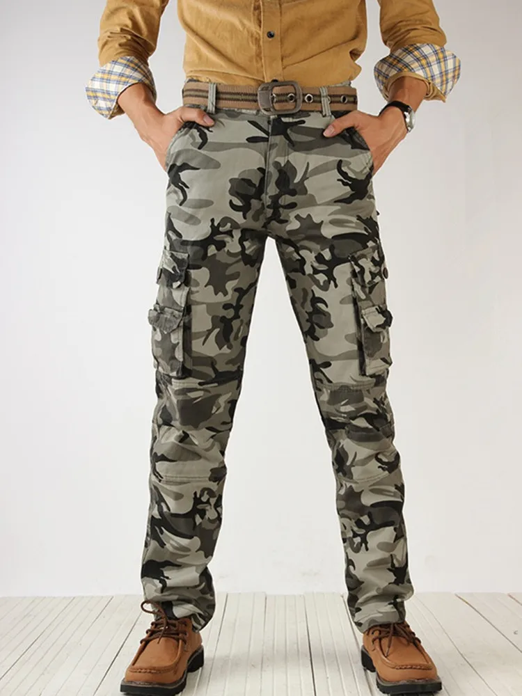 Брюки-карго мужские камуфляжные свободные штаны в стиле милитари с несколькими