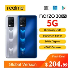 Global Version realme Narzo 30 5G Cellphone 6.5 Dimensity 700 Android 11 4GB+128GB 48MP Smartphone 5000mAh Mobile Phone