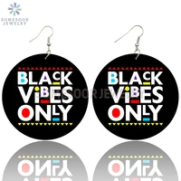 somesoor good vibes only black locs dope wooden drop earrings inspiring sayings print african wood dangle jewelry for women gift