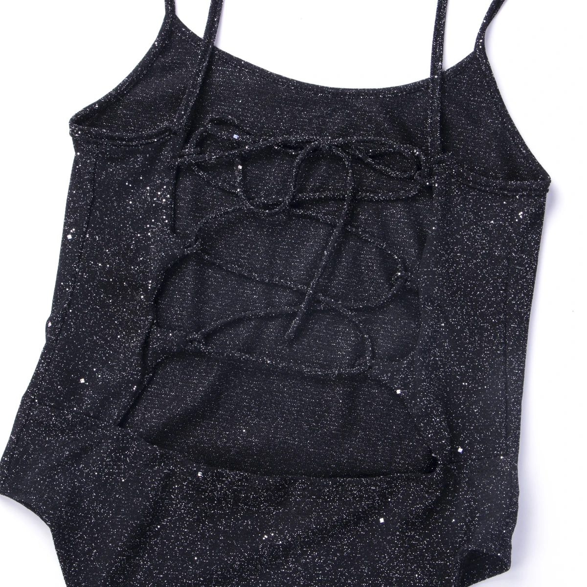 

2020 New Sexy Women Sleeveless Strap Backless Bodysuit Rompers Jumpsuit Hollow Out Bodycon Black Sequined Bling Bling Bodysuit