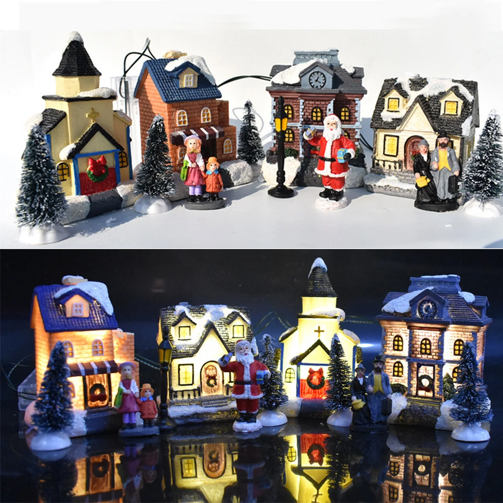 

Christmas Luminous House Set Gift Decorations Christmas DIY Ornaments Resin House Decorations New Year Kindergarten Gifts Xmas