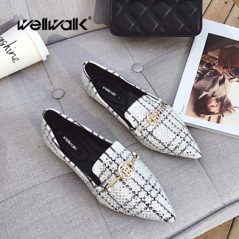 Клетчатые лоферы женские Геометрические туфли на плоской подошве шнурок для