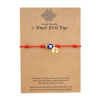 red rope birth month flower bracelet 7 knot evil eye good luck string engraved birthday flower bracelet charm for women girls