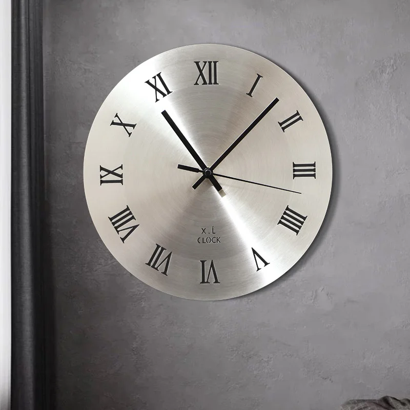 Серебристые Металлические Настенные Часы В индустриальном стиле железные
